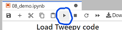 a screenshot of this page viewed in jupyter_lab,with the triangle "run" button circled. Next to it are a square "interrupt the kernal" button and other options